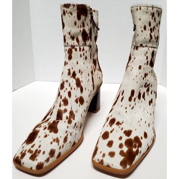Alohas Boots Cow Calf Hair 11.5US EU42 Animal Print Heel Side Zip Cream/ Brown - Picture 4 of 16